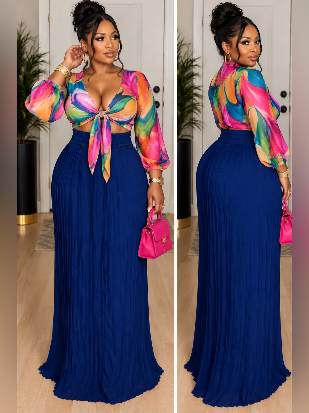 Maxi Pleated Navy Blue Skirt